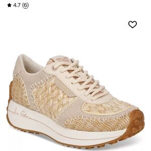 Sam Edelman Jianna Raffia Lace-Up Trainer Sneakers Warm Sand Color